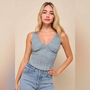 NWT- Lulu’s Charismatic Approach Slate Blue Lace Sleeveless Tank Top